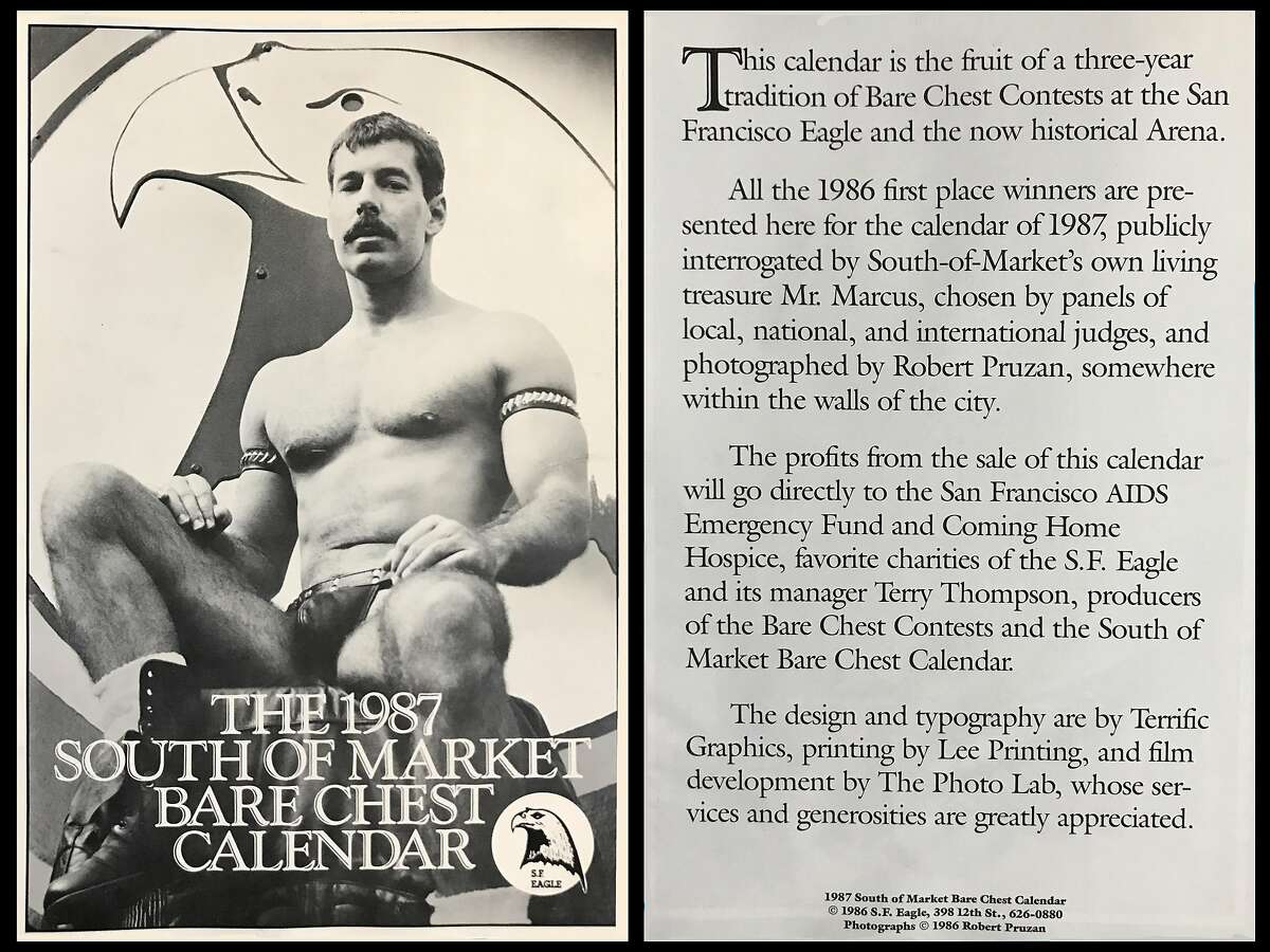 The 1987 Bare Chest Calendar uses the Eagle logo as backdrop.