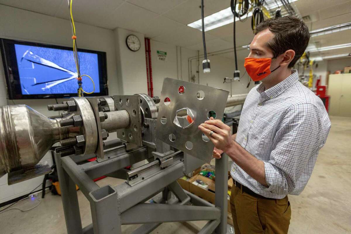 Dr. Chris Combs talks Monday, May 10, 2021 about the hypersonic wind tunnel he has built in his lab at the University of Texas at San Antonio.