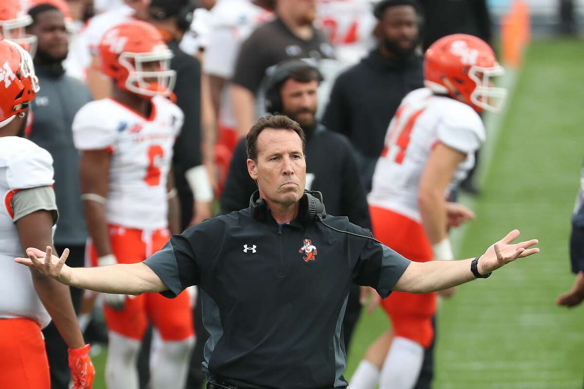 Sam Houston State coach K.C. Keeler guided the Bearkats to a COVID-delayed FCS championship in the spring of 2021.