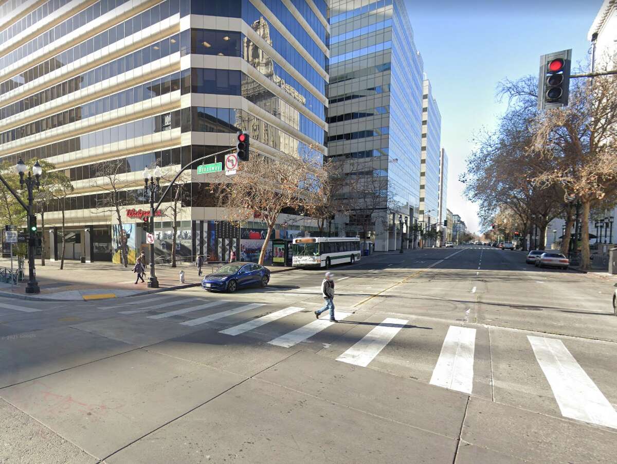 The intersection of 14th and Broadway in downtown Oakland.