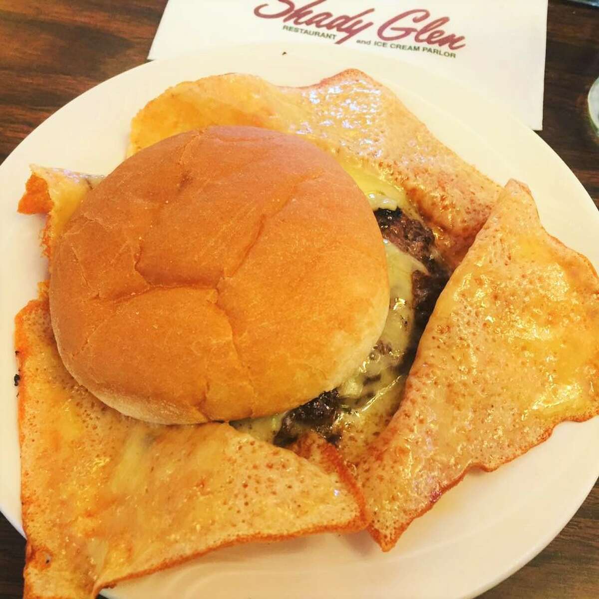 Shady Glen's "Bernice Original" burger with four slices of fried cheese.