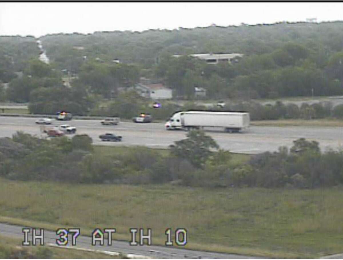 San Antonio police have shut down the Interstate 37 southbound ramp to Interstate 10 for an active call, according to an SAPD tweet at around 10:30 a.m. The photo was taken from the Texas Department of Transportation traffic cameras.