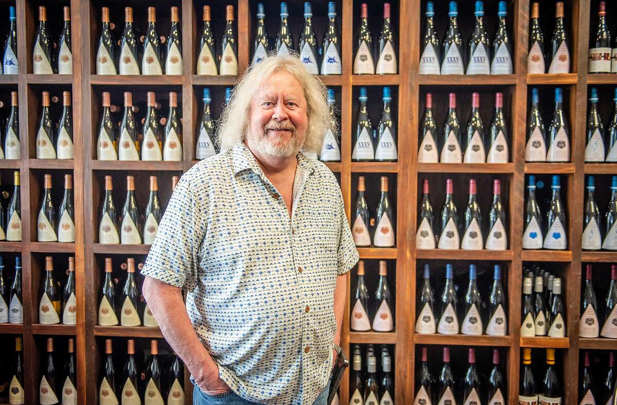 Au Bon Climat winemaker Jim Clendenen, seen in 2019 in front of his wine library at his tasting room in downtown Santa Barbara.
