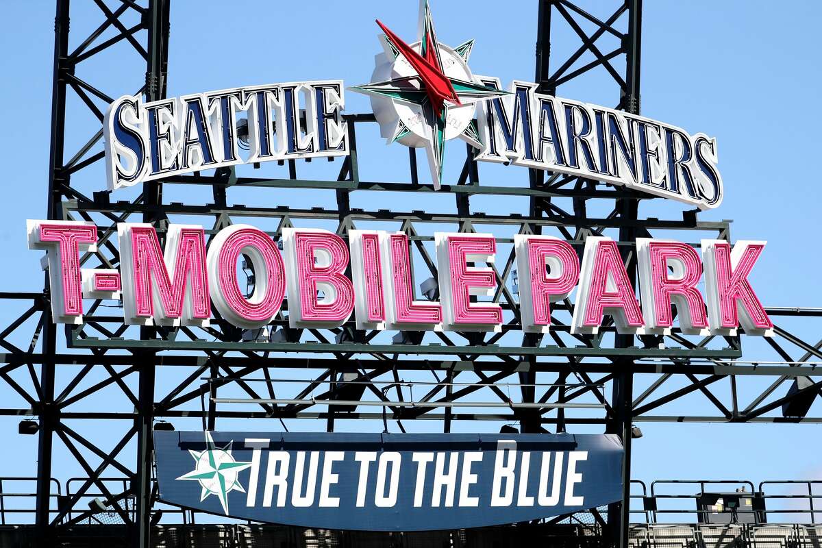 SEATTLE, WA - MARCH 26: A detailed view of the new T-Mobile Park sign as the Seattle Mariners take on the San Diego Padres during their spring training game at T-Mobile Park on March 26, 2019 in Seattle, Washington. (Photo by Abbie Parr/Getty Images)