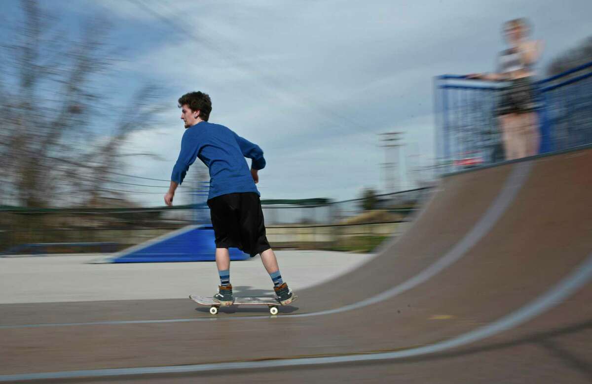 Gerome Weingerb, of Danbury, takes advantage of the warm weather Tuesday afternoon at the Danbury Skate Park, April11, 2017, in Danbury, Conn.