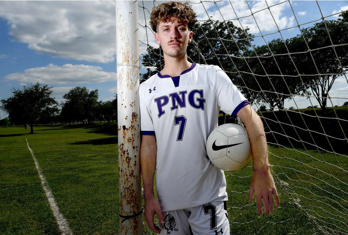 Port Neches - Groves' Jason Lovejoy is the boy's soccer Super Gold Player of the Year. Photo made Friday, May 14, 2021 Kim Brent/The Enterprise