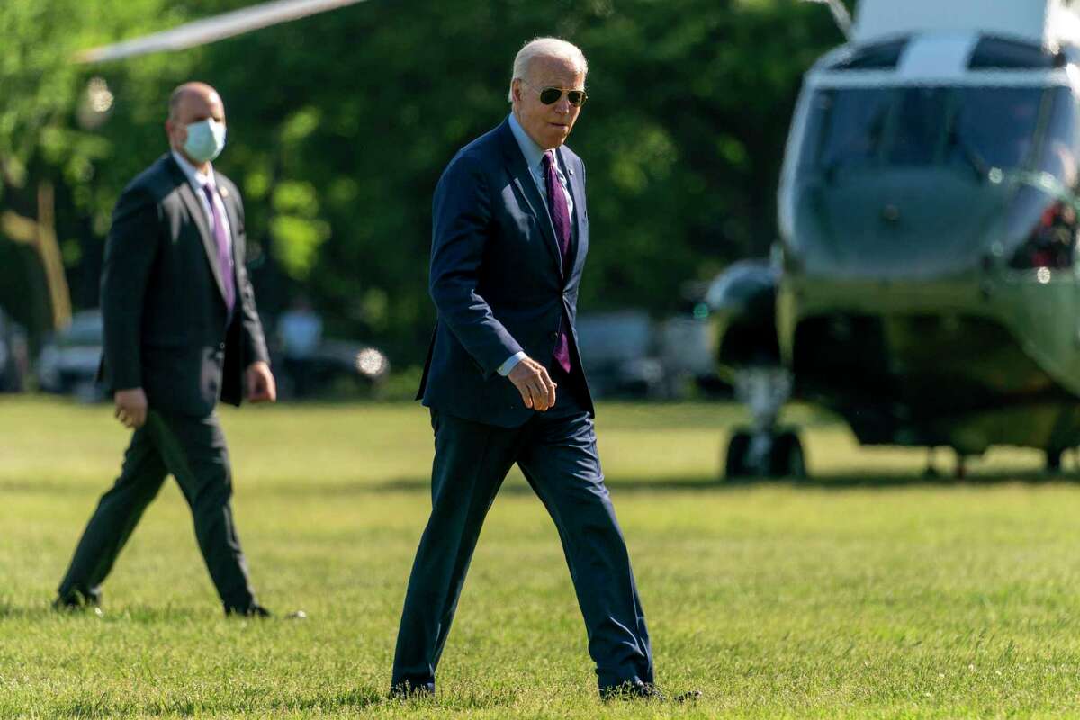 President Joe Biden arrives on the Ellipse at the White House in Washington, Tuesday, May 18, 2021, from Andrews Air Force Base, Md., after traveling to Detroit to visit the Ford Rouge Electric Vehicle Center in Dearborn, Mich. (AP Photo/Andrew Harnik)