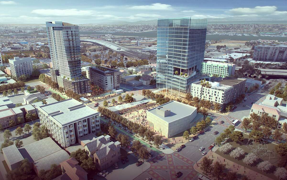Early renderings of a massive development project proposed near the Lake Merritt BART Station. The planning commission will vote on a preliminary development plan that will include a 28-story high-rise and 19-story office building at the Lake Merritt BART Station.