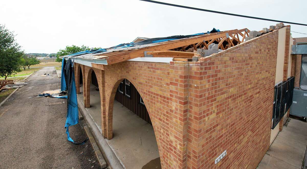 Damage to the Sacred Heart Children's Home dining hall is seen following a strong storm the previous night.