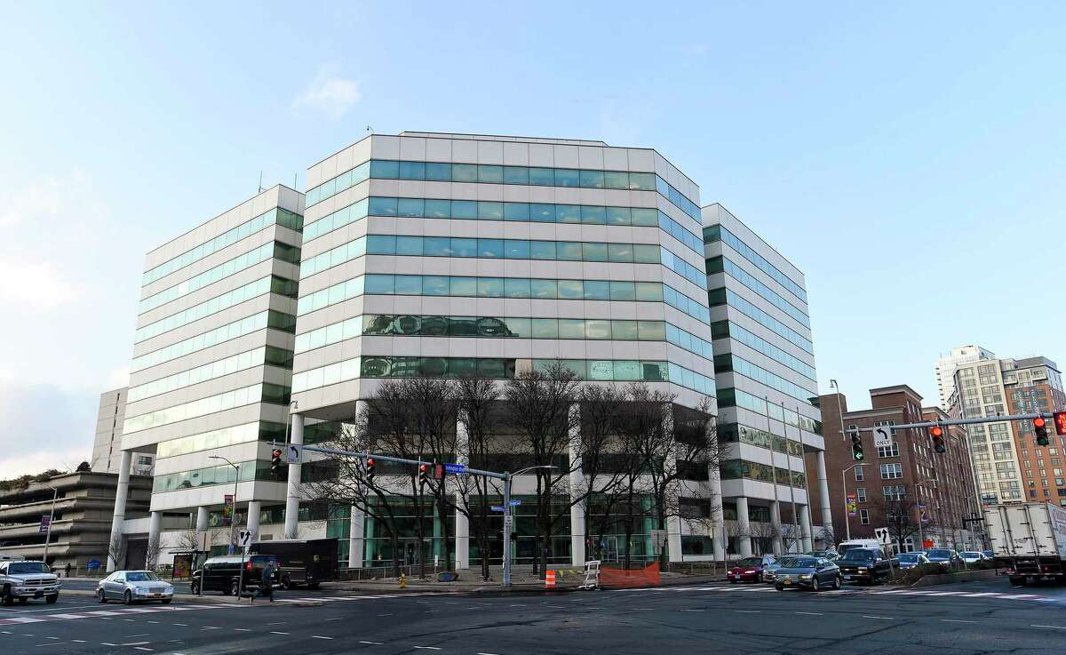 A general exterior photograph taken on Dec. 11, 2019 of the Stamford Government Center in Stamford, Conn.