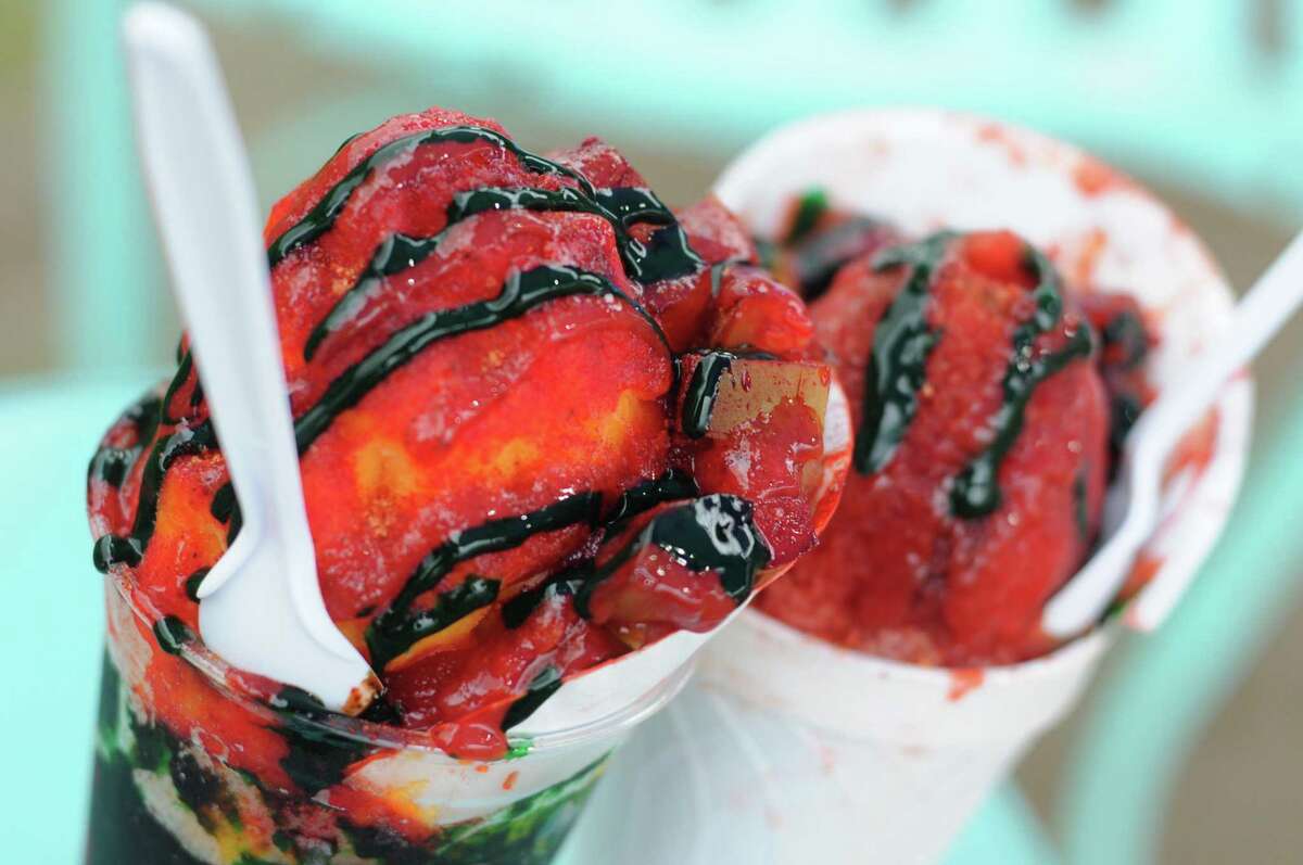 Chamoy as a condiment started topping snow cones, mangonadas and more with widespread popularity in the 1990s.
