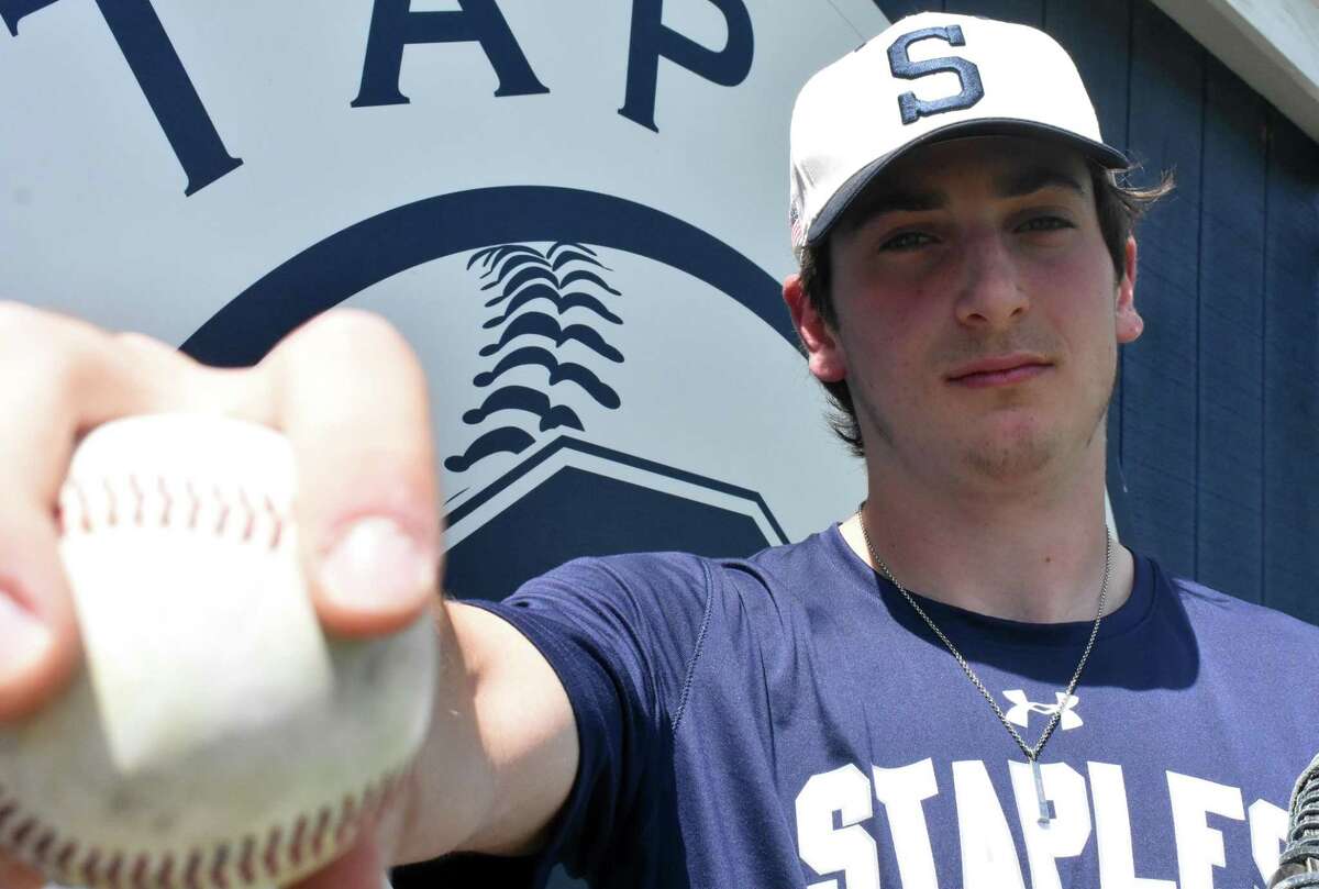 Staples pitcher Carter Kelsey has been lights out for the Wreckers baseball team this season. Kelsey poses at the Staples baseball field in Westport on Wednesday, May 12, 2021.