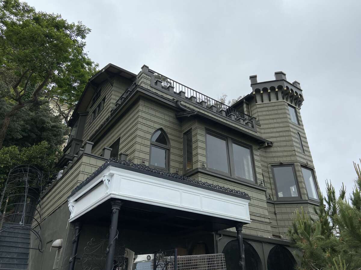 A view of renovations taking place at Julius' Castle in San Francisco in May 2021. The restaurant hopes to reopen soon.