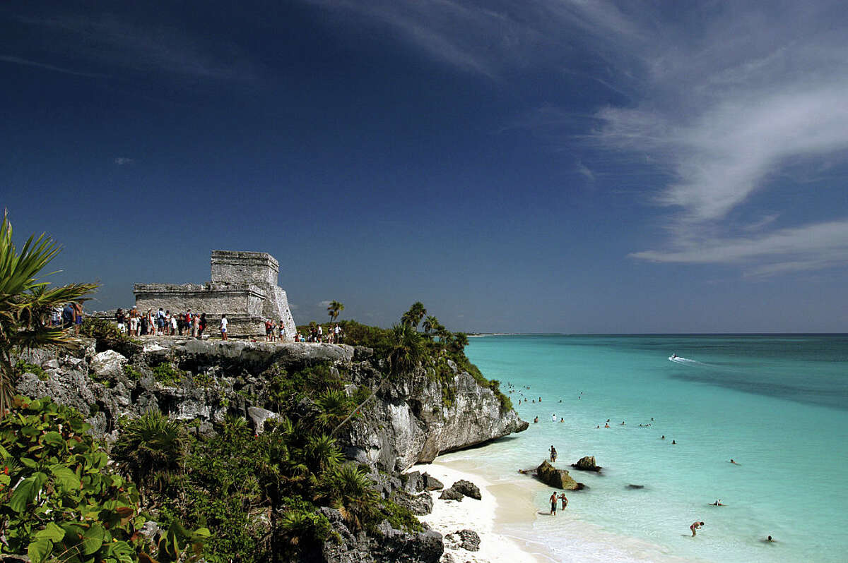 The Tulum temple overlooking the beach.