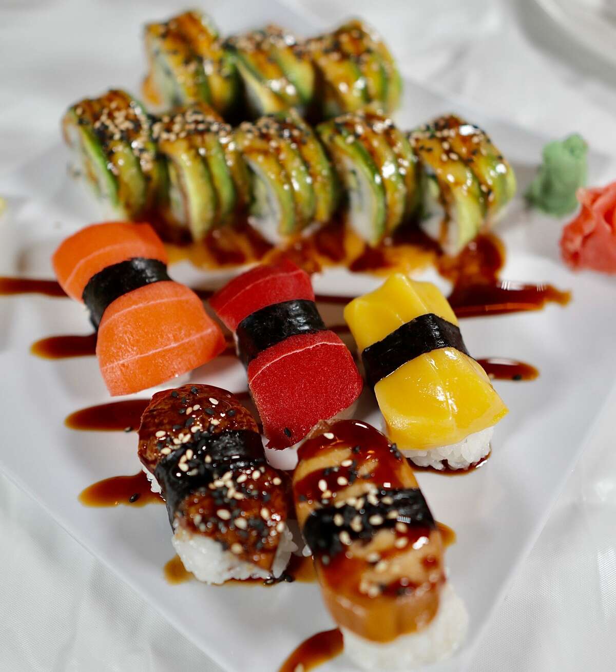 A variety sushi plate from Chef Kenny's Asian Vegan Restaurant.