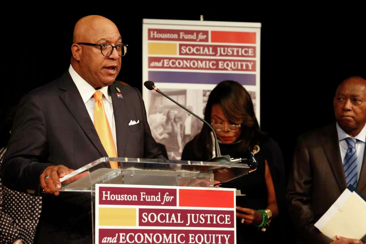 Thomas Jones, along with a group of Black Houston business executives and civic leaders, announced the launch of the Houston Fund for Social Justice and Economic Equity in the Cultural Center in Emancipation Park Thursday, May 20, 2021, in Houston. The newly created philanthropic organization is dedicated to addressing social and economic inequalities by investing resources in nonprofit organizations that empower and uplift Houston’s Black community.