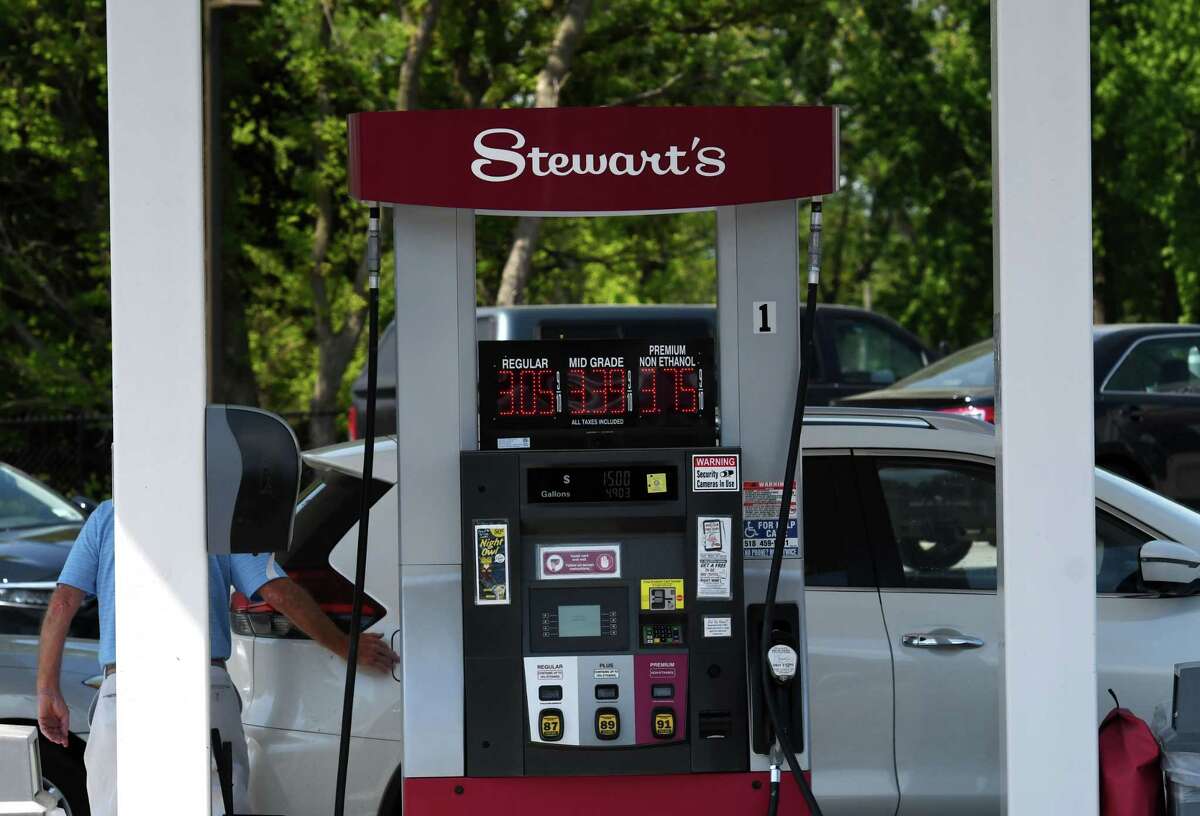 Gas pumps at the recently updated Albany Shaker Road Stewart's Shop convenience store on Thursday, May 20, 2021, in Colonie. Stewart's says the move to electric vehicles will not be as swift as government wants. (Will Waldron/Times Union)