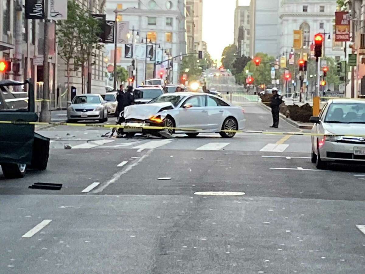 The scene at Hayes and Polks streets on Tuesday where a motorist fatally struck software engineer Lovisa Svallingson and critically injured another pedestrian in a hit-and-run.