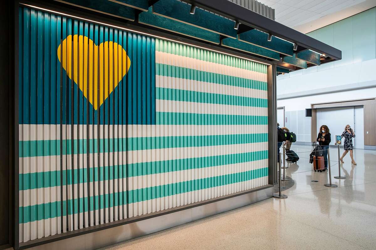 An art installation on the wall of Amy’s Drive Thru, a retailer at Harvey Milk Terminal 1 at San Francisco International Airport. The newest section of terminal opened last week.
