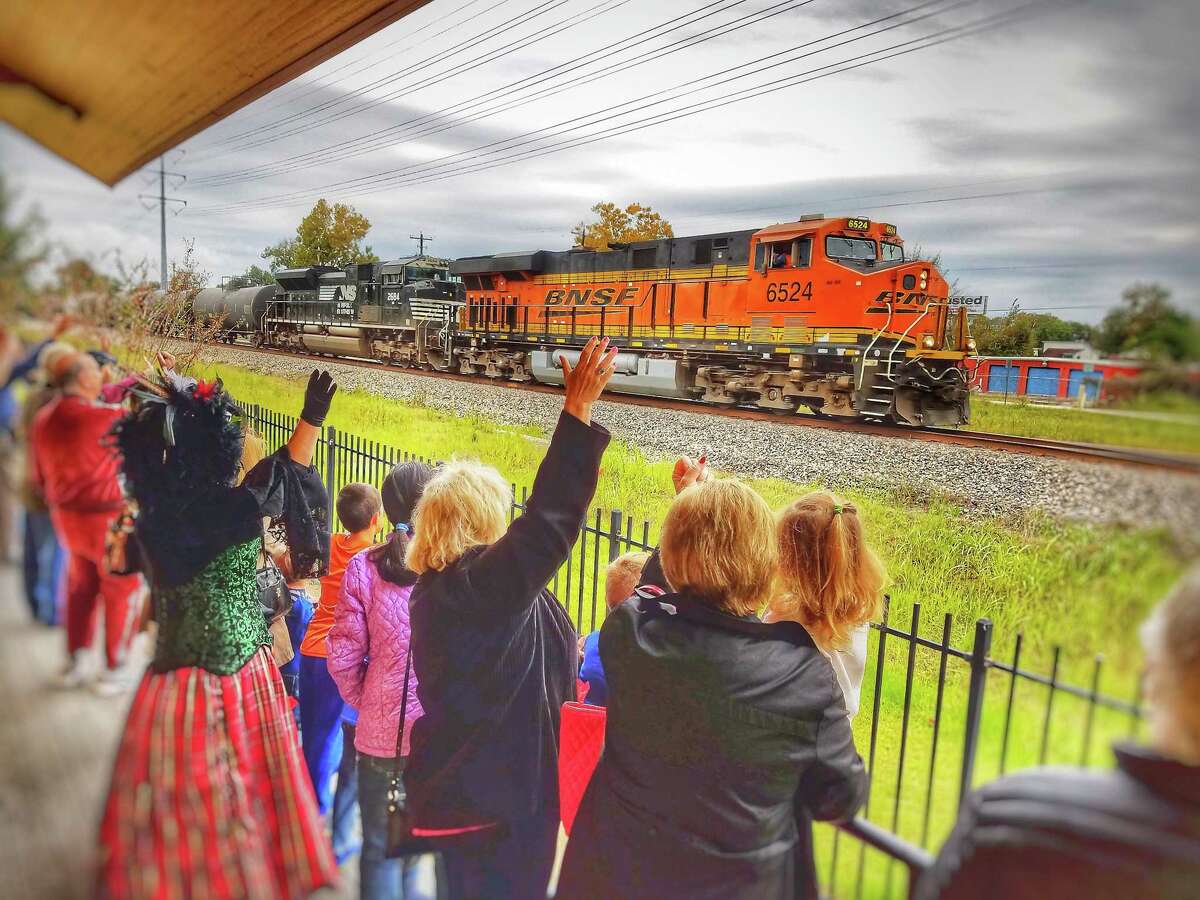 Engineers for the BNSF (Burlington Northern Santa Fe) railroad regularly wave to visitors at the old Depot as they pass throughout the day.