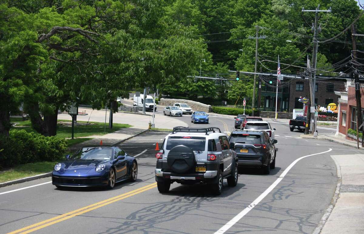 Traffic flows along Glenville Road in the Glenville section of Greenwich, Conn. Thursday, May 20, 2021. A new committee is working on beautifying and improving Glenville's public spaces, parks, roads, and sidewalks.