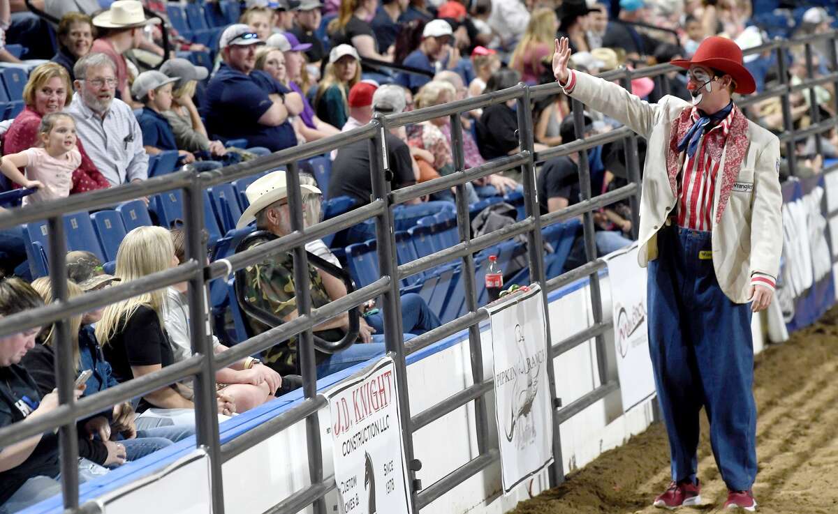 Riders compete in the 75th annual PRCA rodeo on its opening night at the YMBL South Texas State Fair Friday. Photo made Friday, May 21, 2021 Kim Brent/The Enterprise