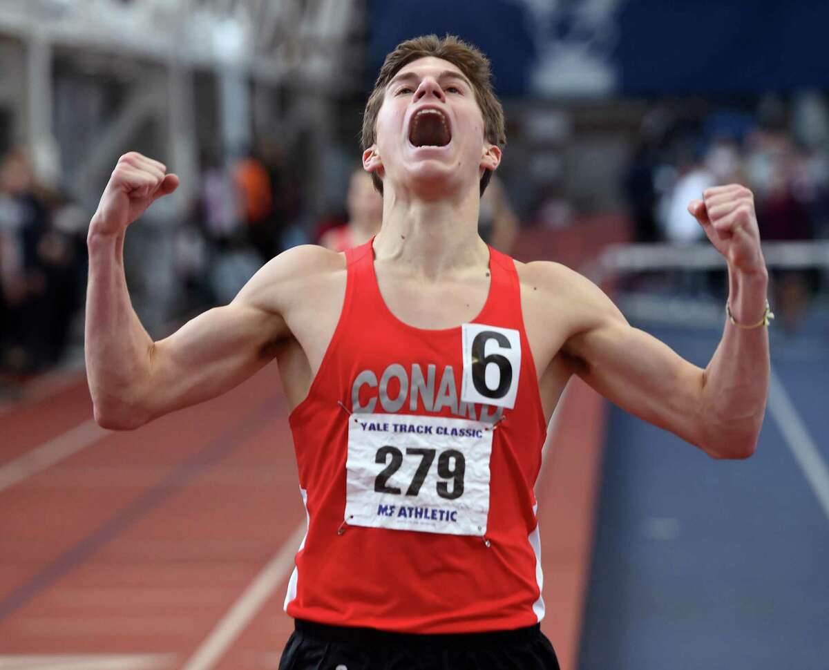 Gavin Sherry, seen here at a meet at Yale in January of 2020, set the second fastest time in Connecticut history in the 3200 meters on Friday night.