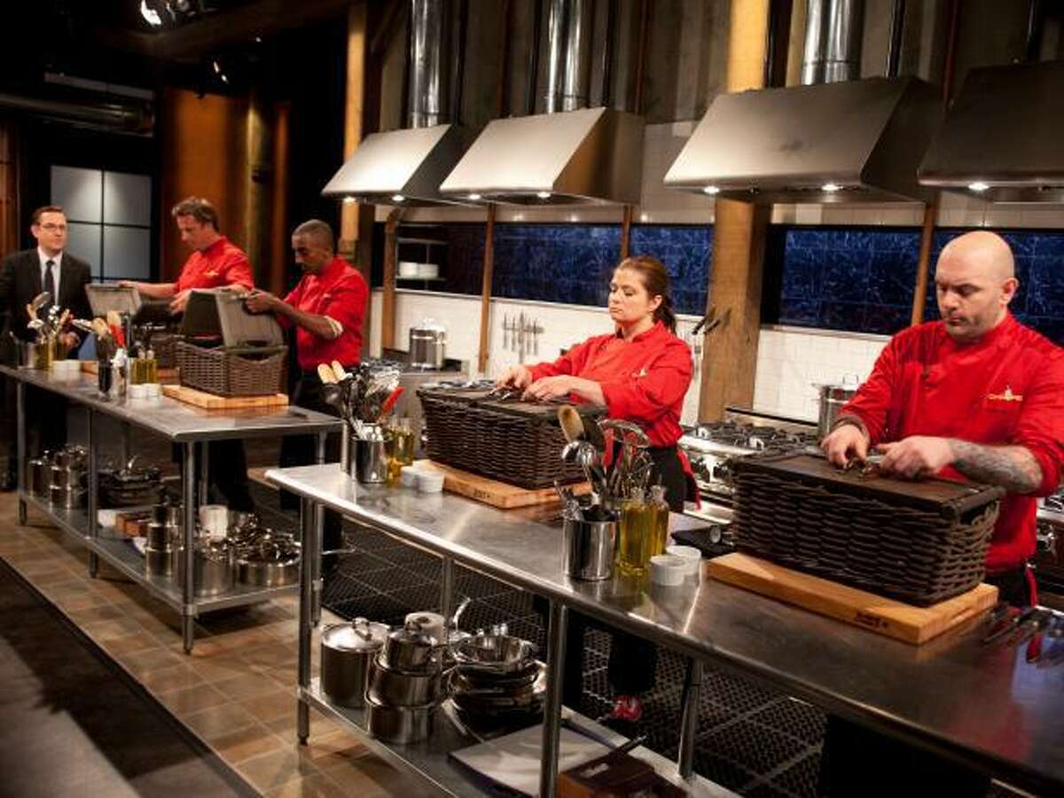 Food Network’s “Chopped” features four chefs competing with mystery ingredients to serve dishes, with judges eliminating competitors after each round.