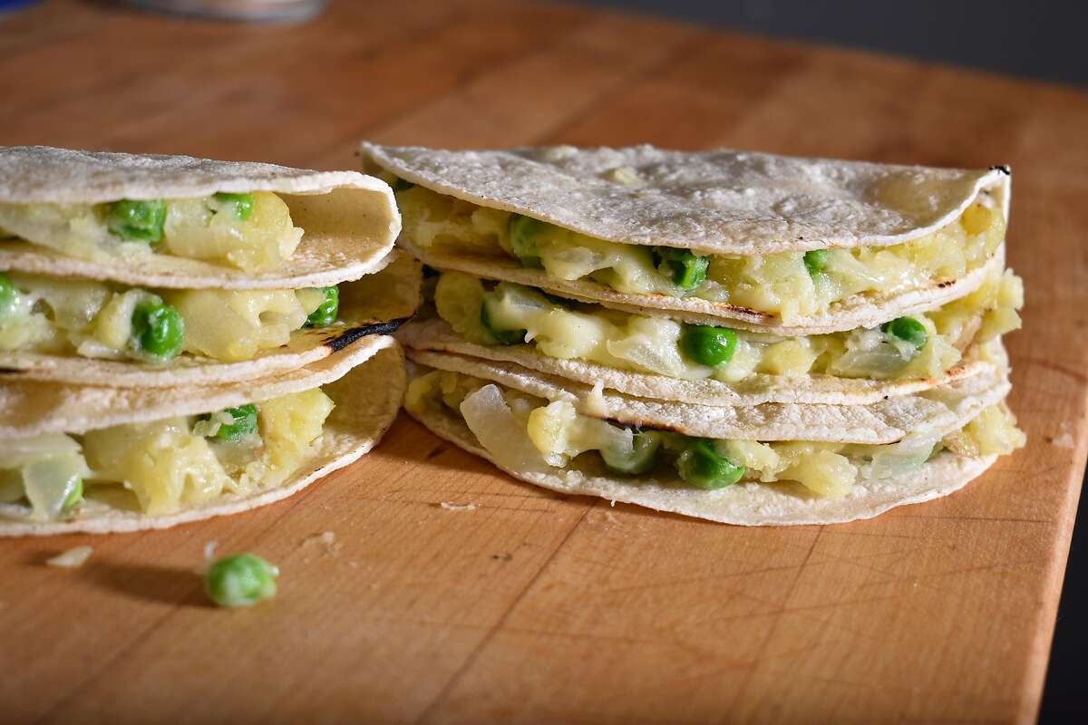 English peas and Gold Yukon potatoes pair perfectly in these tacos.