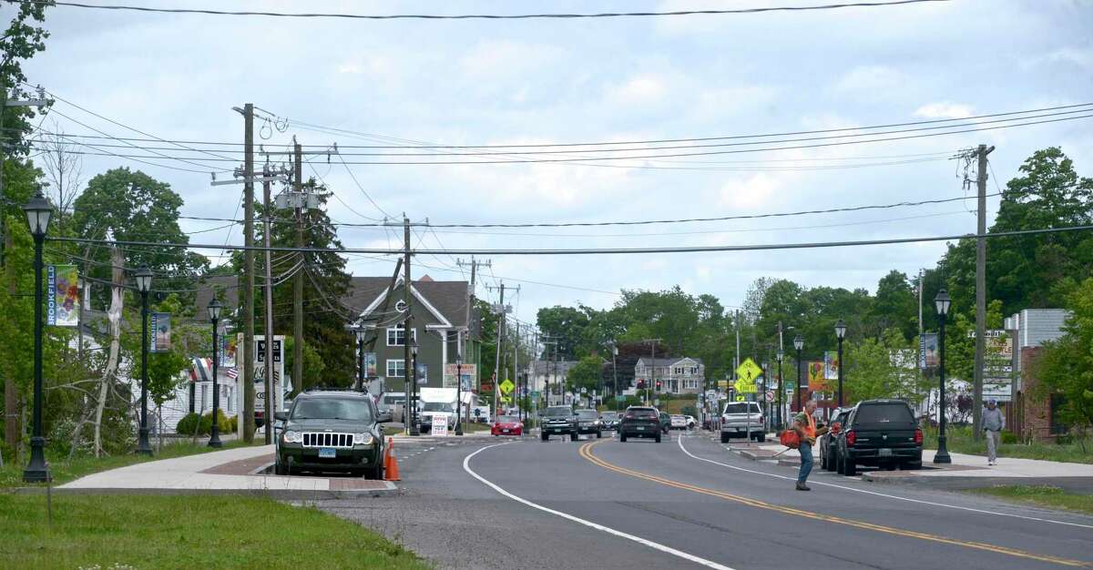 Looking north on Federal Road, to where the sidewalks end now. Phase 3 of the Brookfield streetscape project will extend the sidewalk down Federal Road where it will then turn into Old Route 7 and end at Laurel Hill Road. The plan includes sidewalk on both sides of Old Route 7, where no sidewalk currently exists. Monday, May 24, 2021, in Brookfield, Conn.