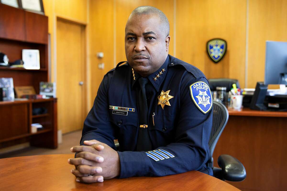 Oakland Police Chief LeRonne Armstrong works in his office at the police station.