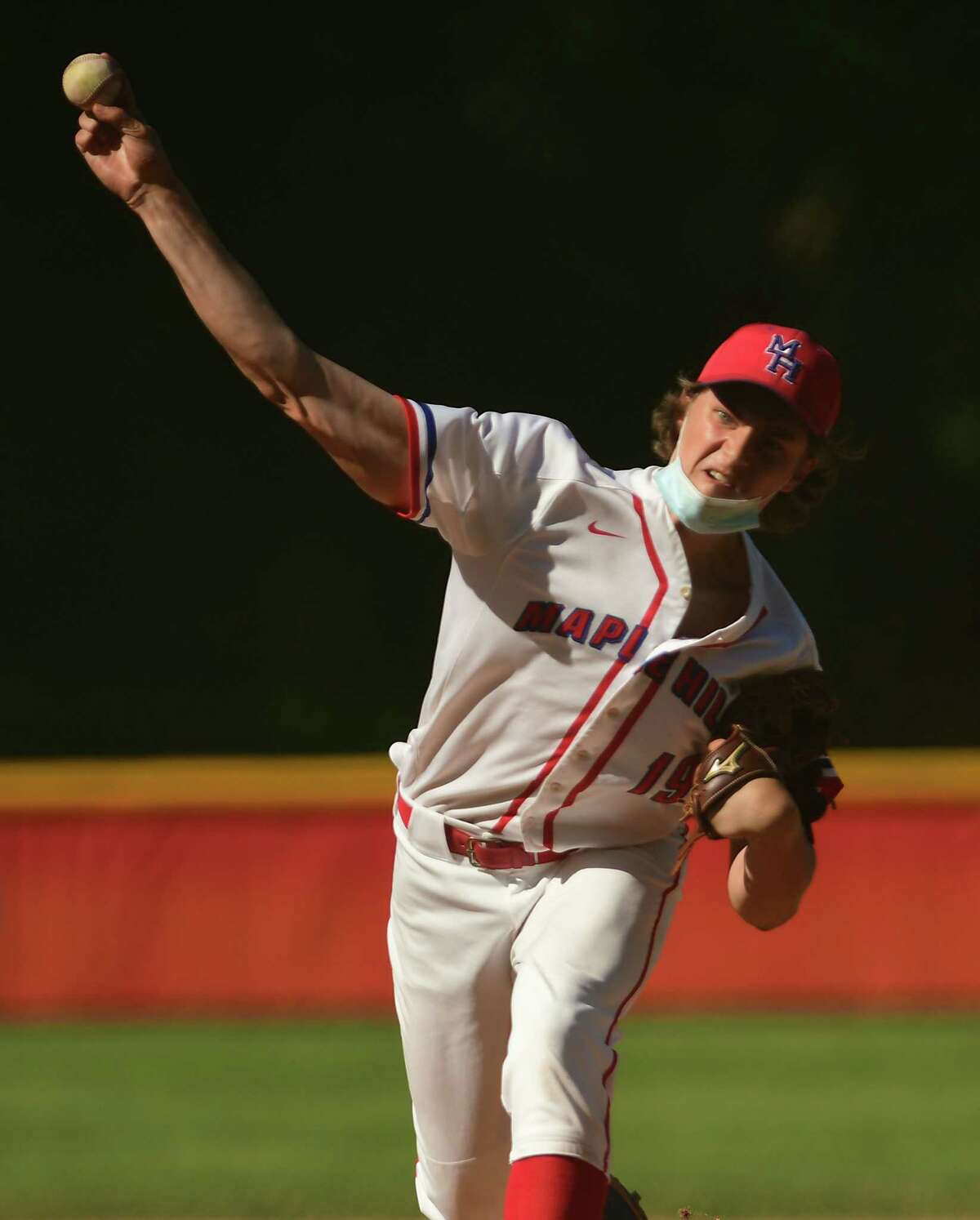 Maple Hill pitcher Gavin Van Kempen throws the ball during a baseball game against Coxsackie on Monday, May 24, 2021 in Schodack, N.Y. Van Kempe has orally committed to West Virginia. (Lori Van Buren/Times Union)