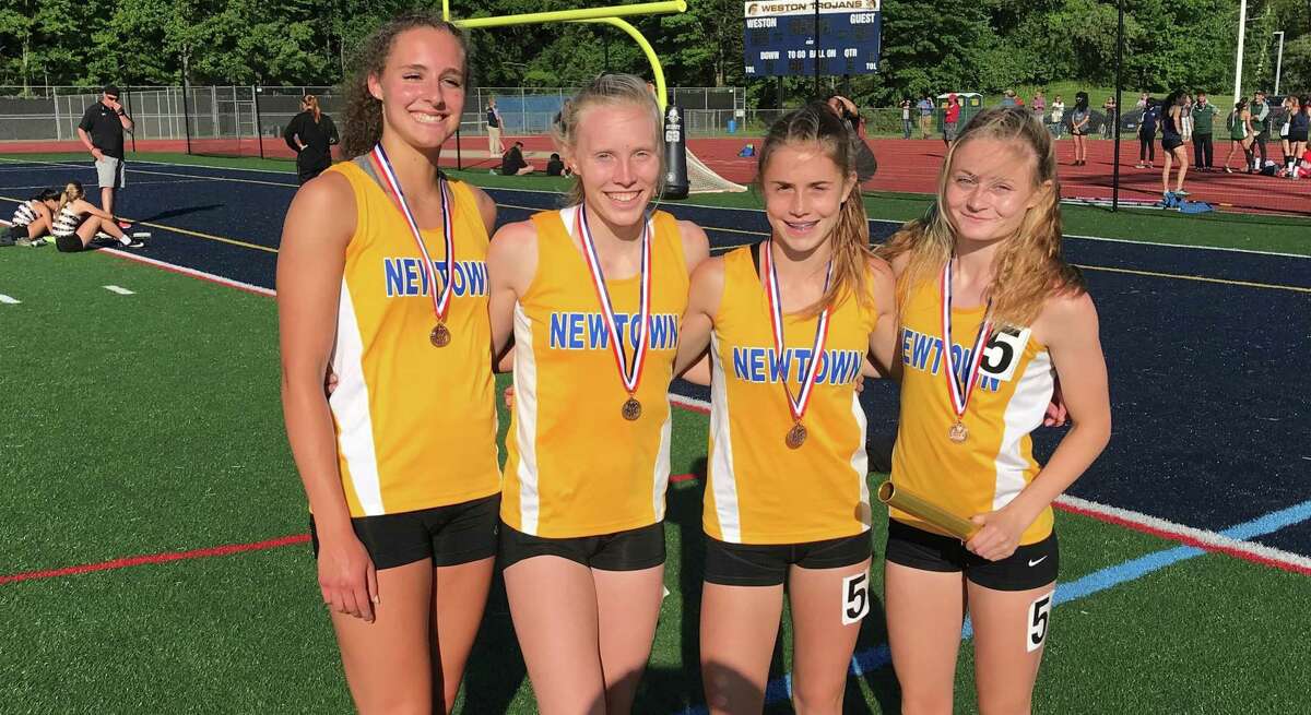 Newtown's Elise Barricelli, Ally McCarthy, Hannah Snayd and Riley Powers won each leg of the 4x400 relay to set a new SWC record of 3:59.28.