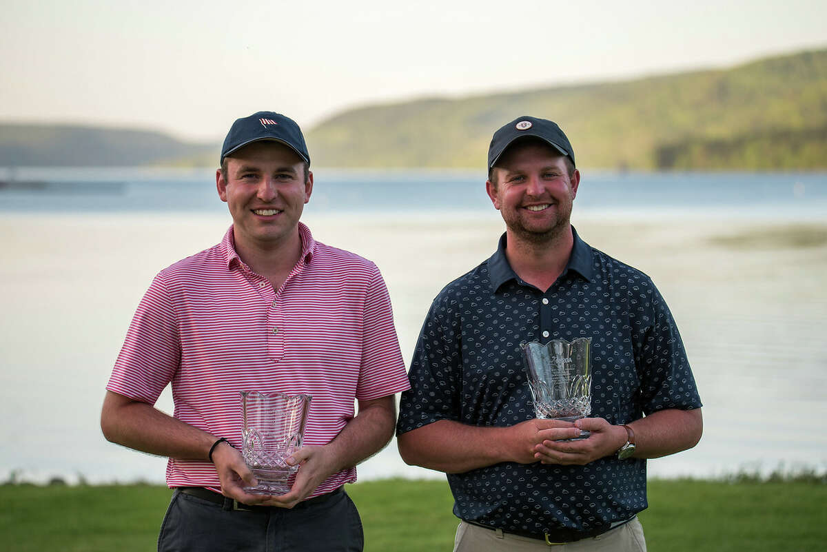 Michael Dwyer, left, and Mike Stopera received exemptions into next week State Amateur at Schuyler Meadows with their victory in the State Four-Ball Championship at Schuyler Meadows. (Dan Thompson/NYSGA) 