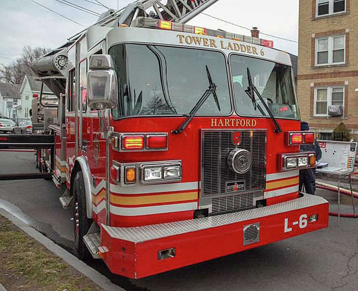 A file photo of a Hartford, Conn., fire engine. Crews on Monday, May 24, 2021, battled a fire on Adams Street.
