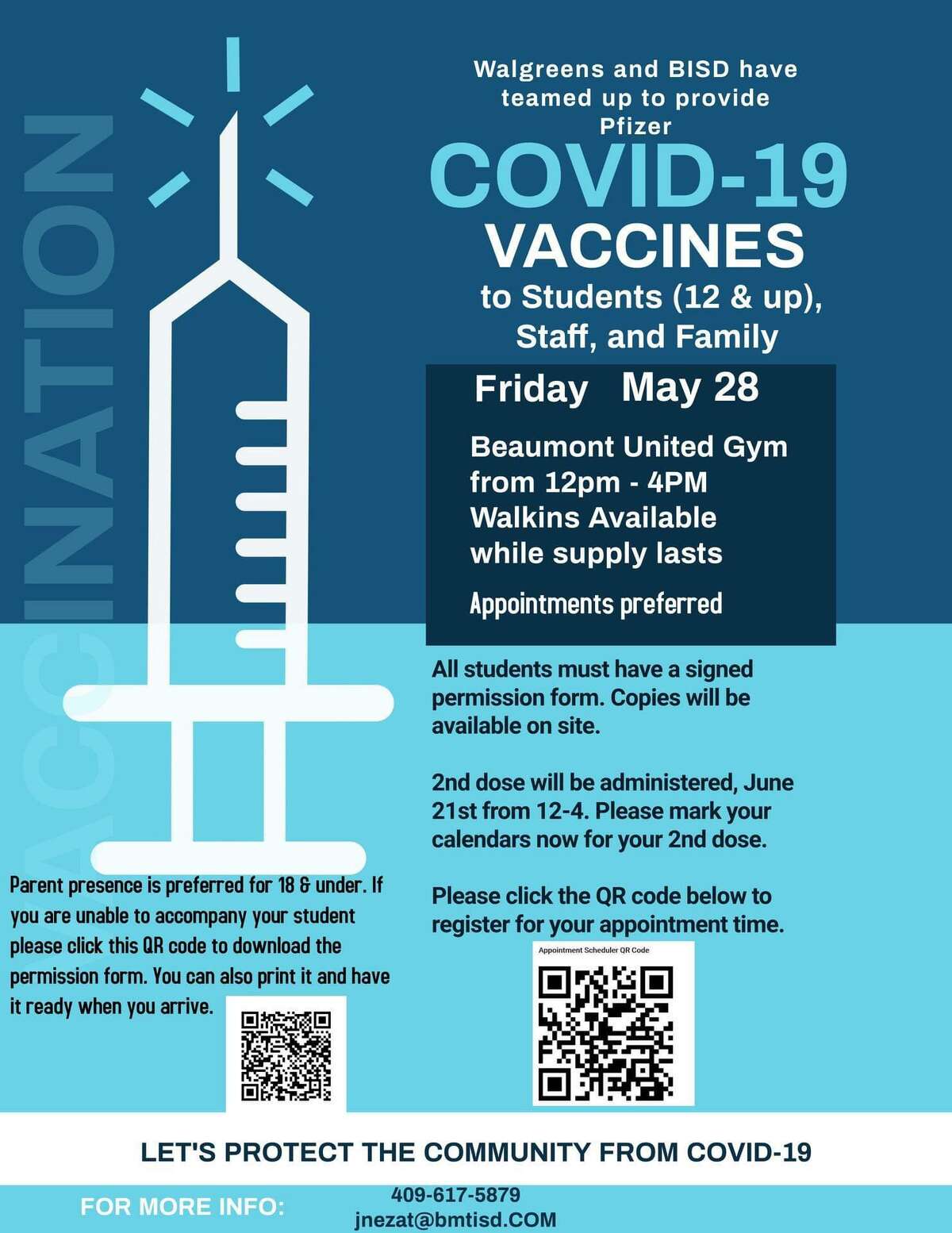 Beaumont ISD is providing free COVID-19 vaccines to students, staff and parents.