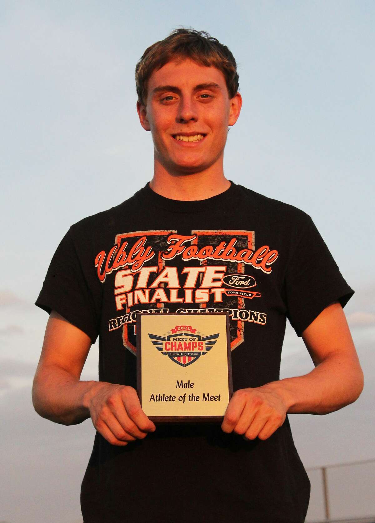 The annual Huron Daily Tribune Meet of Champs took place at Lee Kahler Track at Bad Axe High School on Tuesday. The meet was held for the first time since 2019 after being canceled due to the COVID-19 pandemic in 2020. Cass City's Saylar Cuthrell was named Female Athlete of the Meet and Ubly's Levi Peruski and Cass City's Anthony Boscaglia were named co-Male Athletes of the Meet. Cuthrell finished first in the Girls 100 Meters and Girls 200 Meters and was part of the first-place 4X100 Girls Relay and third-place 4X200 Girls Relay. Peruski finished first in the Boys 110m Hurdles, Boys 300m Hurdles and was part of the second-place 4X100 and 4X400 Relays. Boscaglia, not pictured, placed first in the Boys 100 Meters, Boys 200 Meters, and was part of the first-place Boys 4X100 Relay and third-place Boys 4X200 Relay.