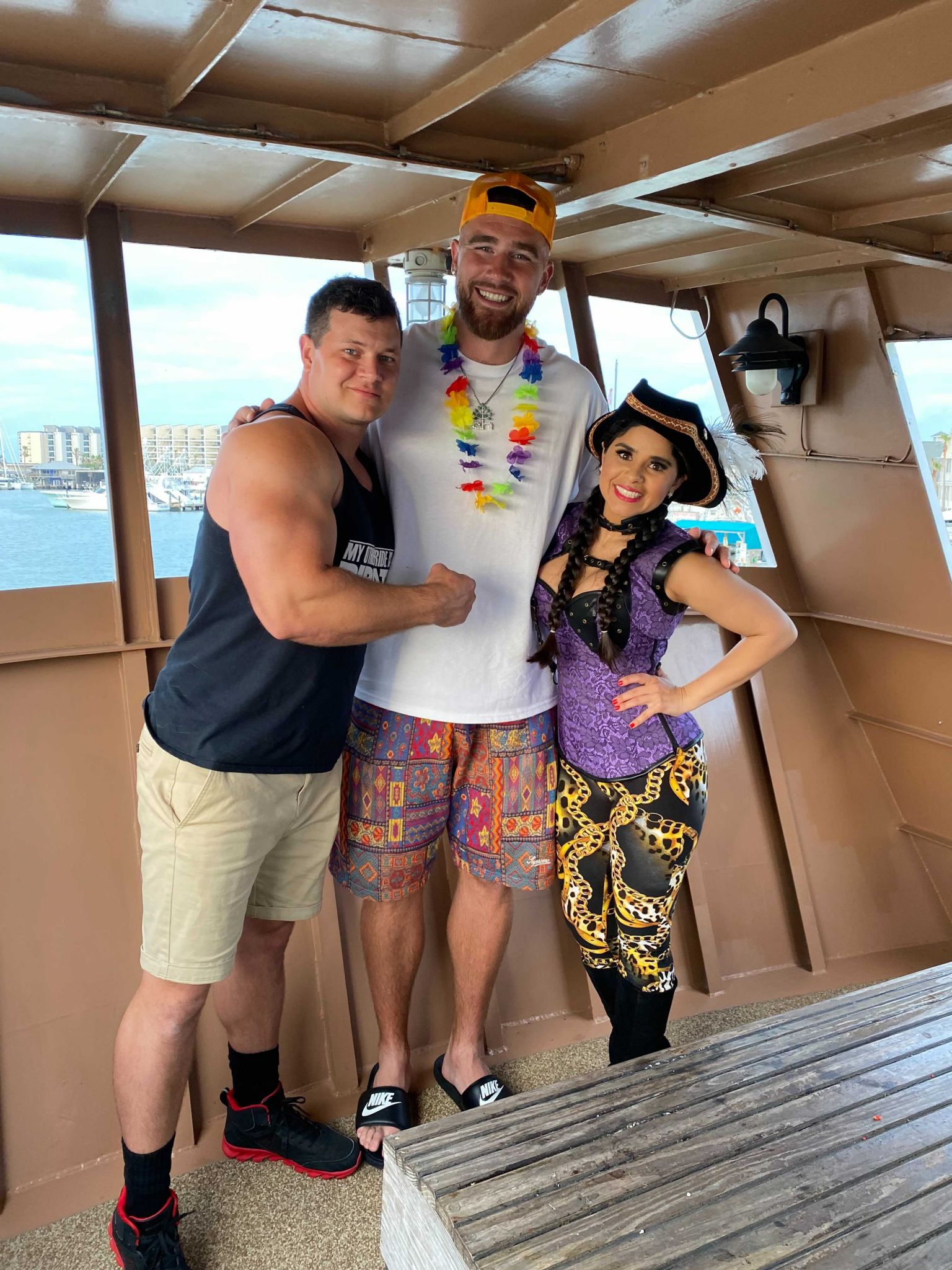 Photo shows Kansas City Chiefs players Patrick Mahomes, Travis Kelce  visiting Port Aransas