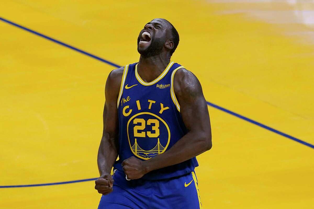 Golden State Warriors forward Draymond Green celebrates during the second half of the team's NBA basketball game against the Phoenix Suns in San Francisco, Tuesday, May 11, 2021.