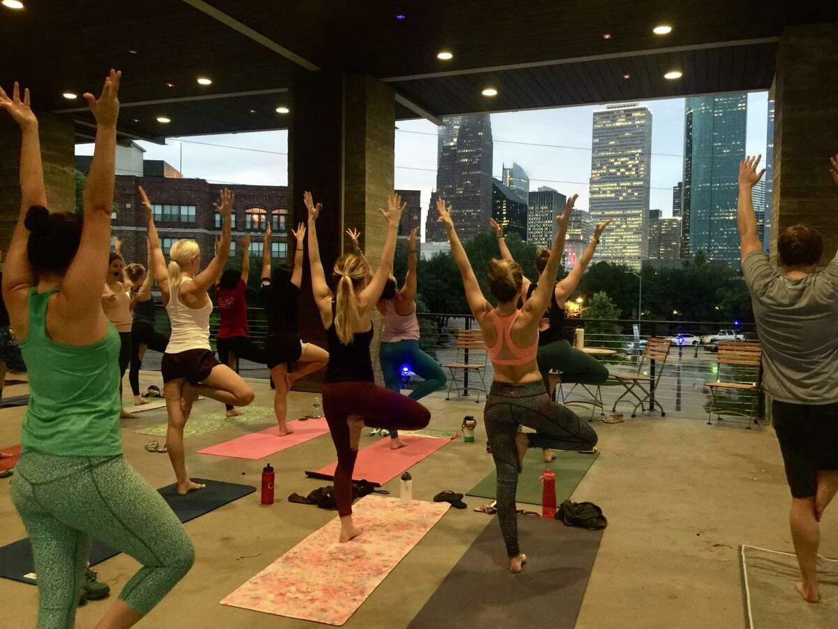 Sunrise Yoga at The Water Works at Buffalo Bayou Park.