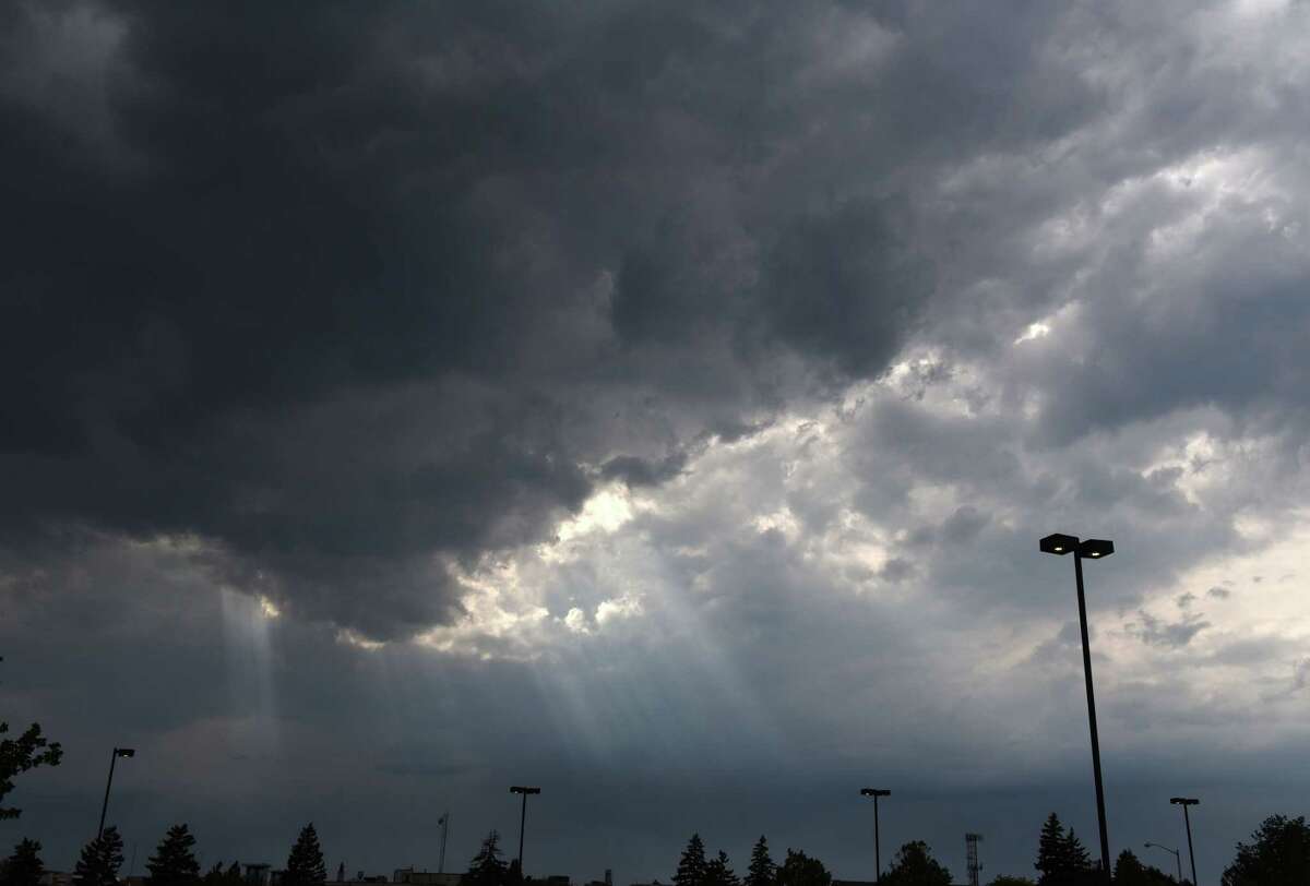 A strong storm system rolls across the Hudson Valley Community College campus on Wednesday, May 26, 2021, in Troy, N.Y. (Will Waldron/Times Union)