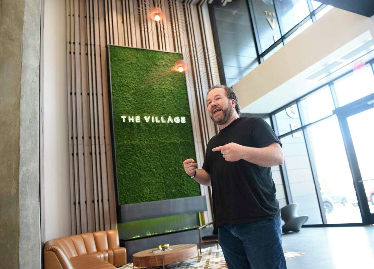 Wheelhouse CEO Brent Montgomery leads a tour of The Village mixed-use complex in Stamford, Conn., on Wednesday, May 26, 2021. Upcoming arrivals at The Village include design-and-furnishings firm MillerKnoll.
