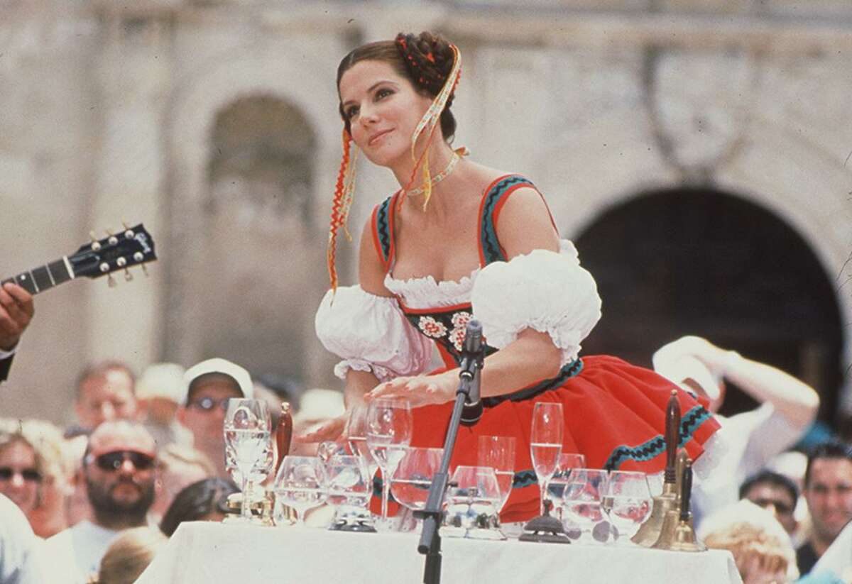 The Alamo makes a picturesque backdrop as Miss New Jersey (Bullock) demonstrates her unusual talent.