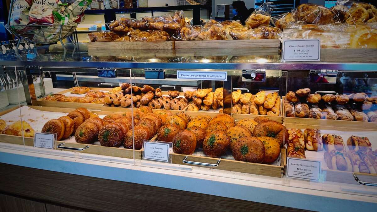 The pastry case at Paris Baguette at H Mart in San Francisco.