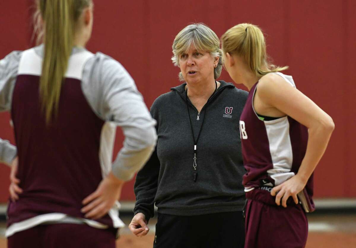 Mary Ellen Burt, shown with her Union College women's basketball team in 2017, announced her retirement on Thursday, May 27, 2021.