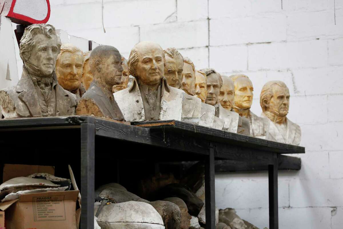 David Adickes miniature presidents at his warehouse Tuesday, May 18, 2021, in Houston.