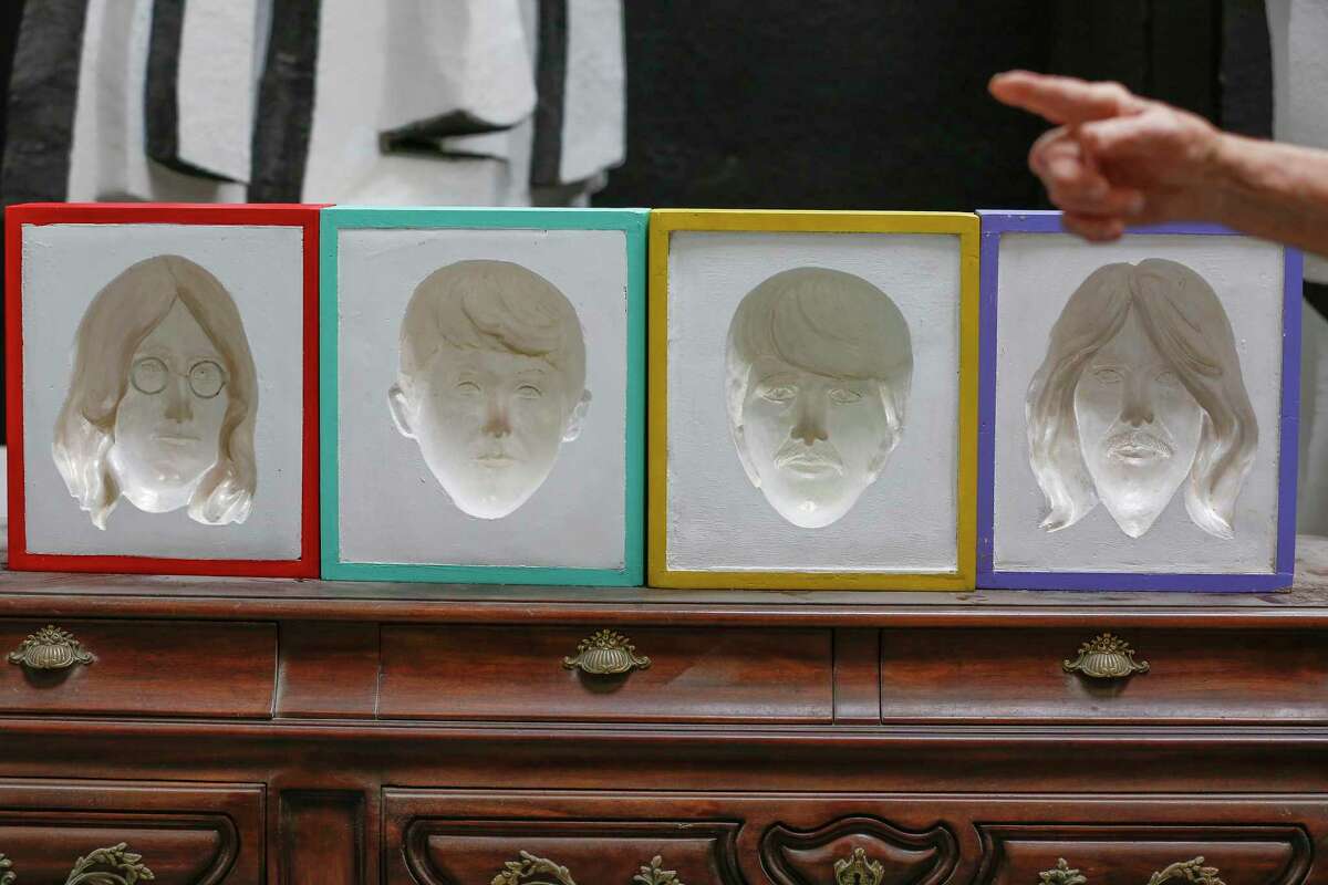 David Adickes' three dimension art of The Beetles at his warehouse Tuesday, May 18, 2021, in Houston.