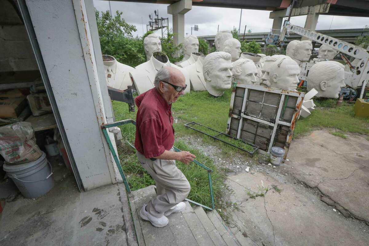 David Adickes' presidents at his warehouse Tuesday, May 18, 2021, in Houston.