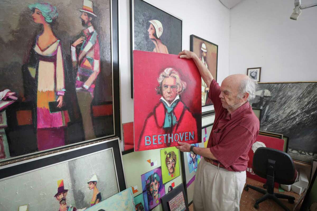 David Adickes looks through some of his artwork Tuesday, May 18, 2021, in Houston.