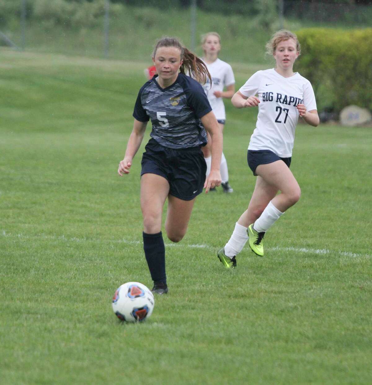Manistee's Allie Thomas chases down a ball during the Chippewas' district quarterfinal against Big Rapids. (File photo)